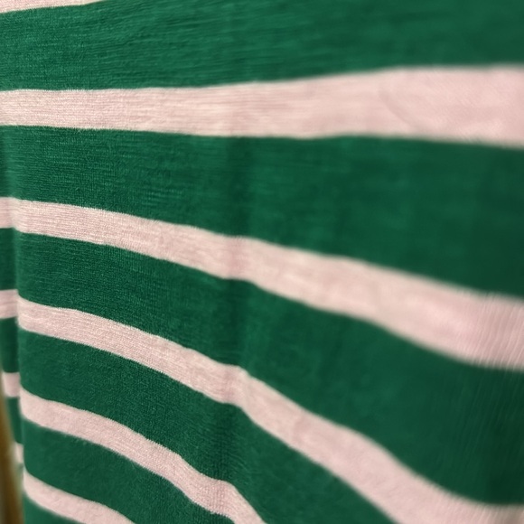 J Crew Crew Neck Shirt-3/4 Sleeve-Sz M-Cotton-Pink/Green Striped-Notched sides - Picture 5 of 13